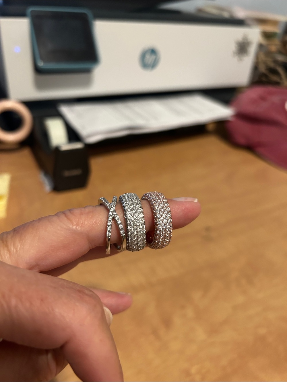 Sparkling Silver Pavé Hoop & Crossover Ring Set - 2Silver 1 Rose gold